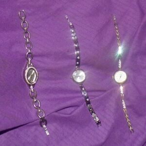 lot of 3 fashion watches quartz rhinestone design bands on 2 needs batteries